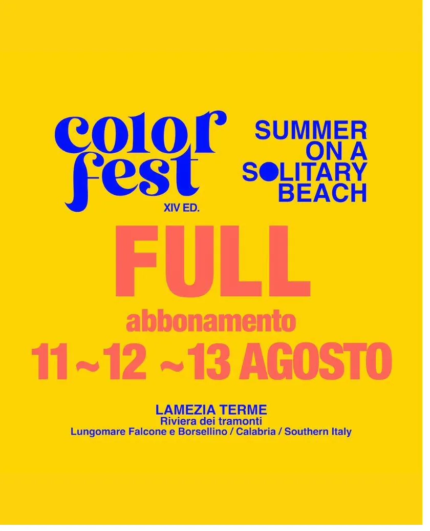 Calendario Color Fest 14: tutti gli artisti dell'11, 12 e 13 agosto 2026