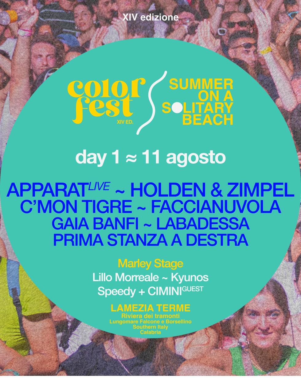 Lineup Day 1 — 11 agosto 2026 Color Fest 14